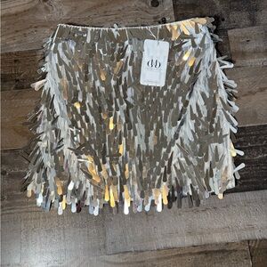 Mariandrée Gaitán Aria Skirt Silver Sequin Fringe Mini Party Disco Festival S